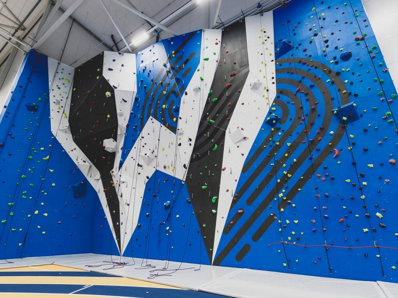 Walltopia rope climbing walls and Climbmat vinyl climbing wall padding in Saimaa Stadium sports center in Finland