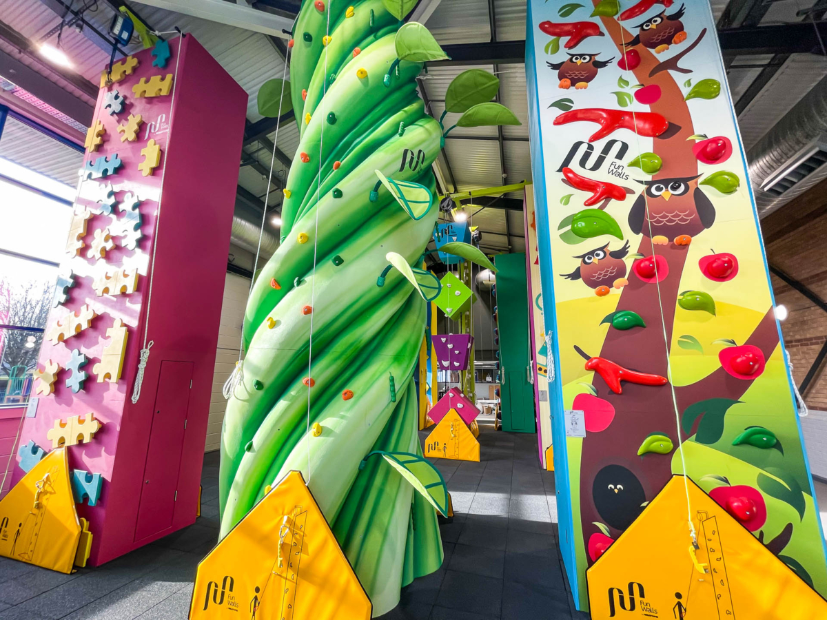 Walltopia Fun Walls kids climbing challenges in Water Meadows LEisure Complex in Mansfield, UK