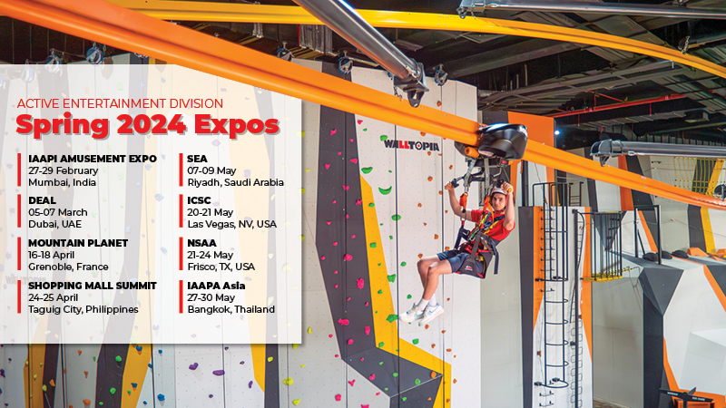 Walltopia active entertainment division participating in different expos and trade shows for the leisure industry during spring 2024